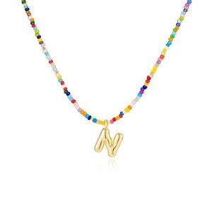 N - Colorful Beaded Necklace Bubble Initial Letter